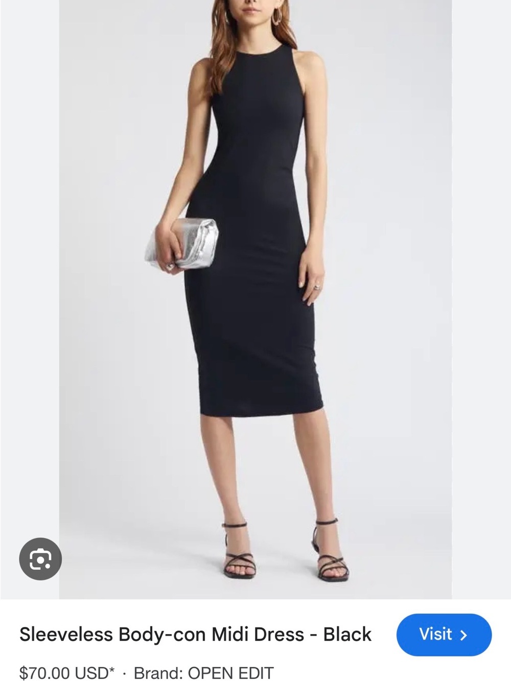 Open Edit Black Sleeveless Lined Midi Dress size Large HighNeck Bodycon stretch